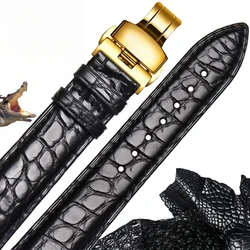 For Omega Watchband Glossy Genuine Leather Crocodile Skin Omega Haima Super Butterfly Flying Men Women 18 21 20mm Watch Strap