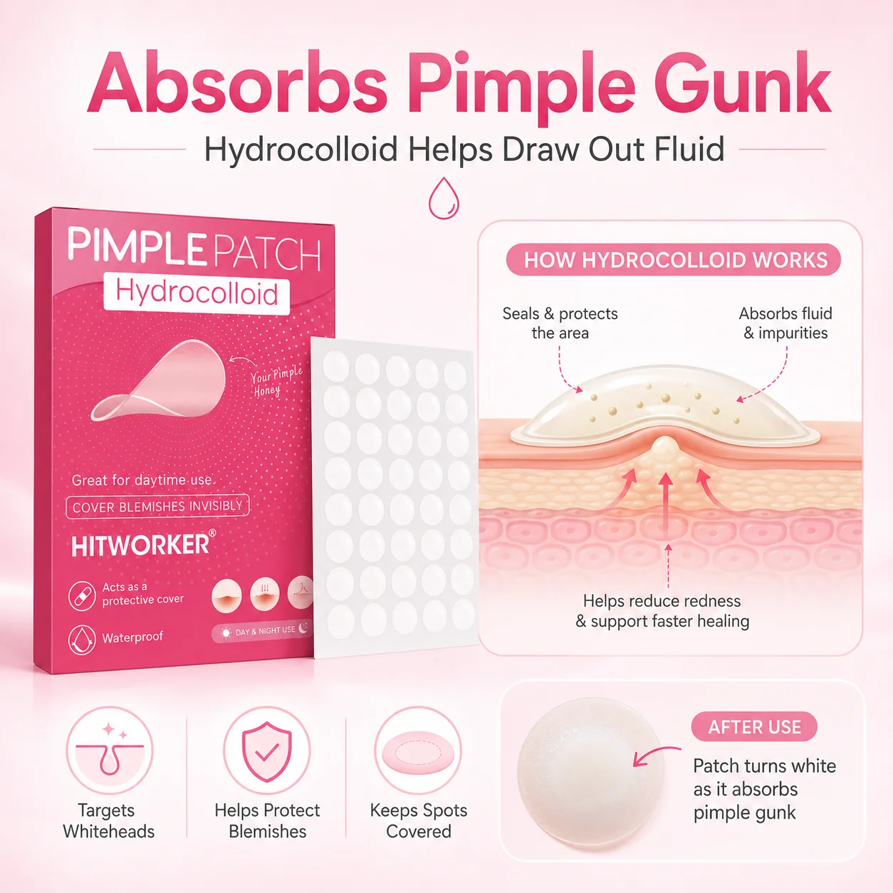 800/400/200Pcs High Quality Transparent Round Hydrogel Acne Removing Patch, Alcohol Free, Deep Cleaning Acne Removing Patch