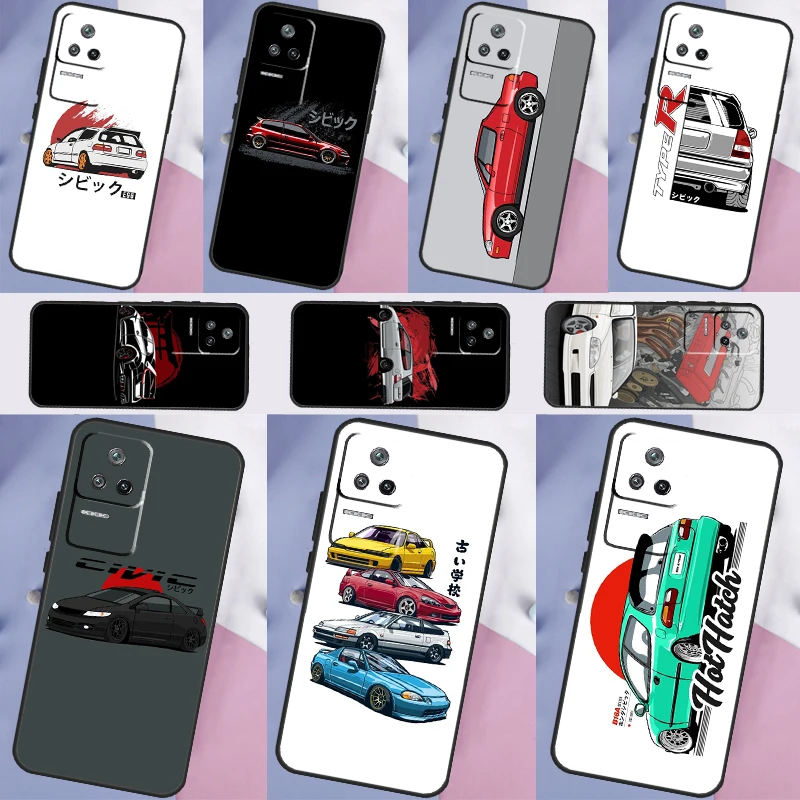 JDM Type R Civic Sport Car Case For Xiaomi 13 12 Lite 11T 12T Pro 12X POCO X3 X5 F5 Pro F4 X4 GT M5s C40 F3 Back Cover