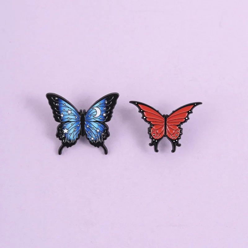 Star Moon Butterfly Enamel Pins Set Gothic Blue Red Butterfly Lapel Brooches Badges for Backpack Hat Clothing Jewelry Gift
