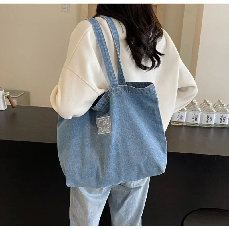 New Denim Shoulder  Large Capacity Shopping Bag Mother Literature and Art Student Schoolbag Commuter Bag Ins Make-up Bag