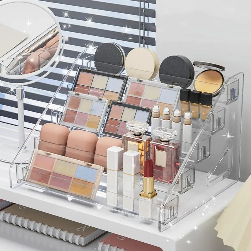 2026 صندوق منظم المكياج صندوق تخزين مكتبي شفاف مع 5 طبقات مقصورات حامل عرض مستحضرات التجميل أحمر الشفاه ظلال العيون #4