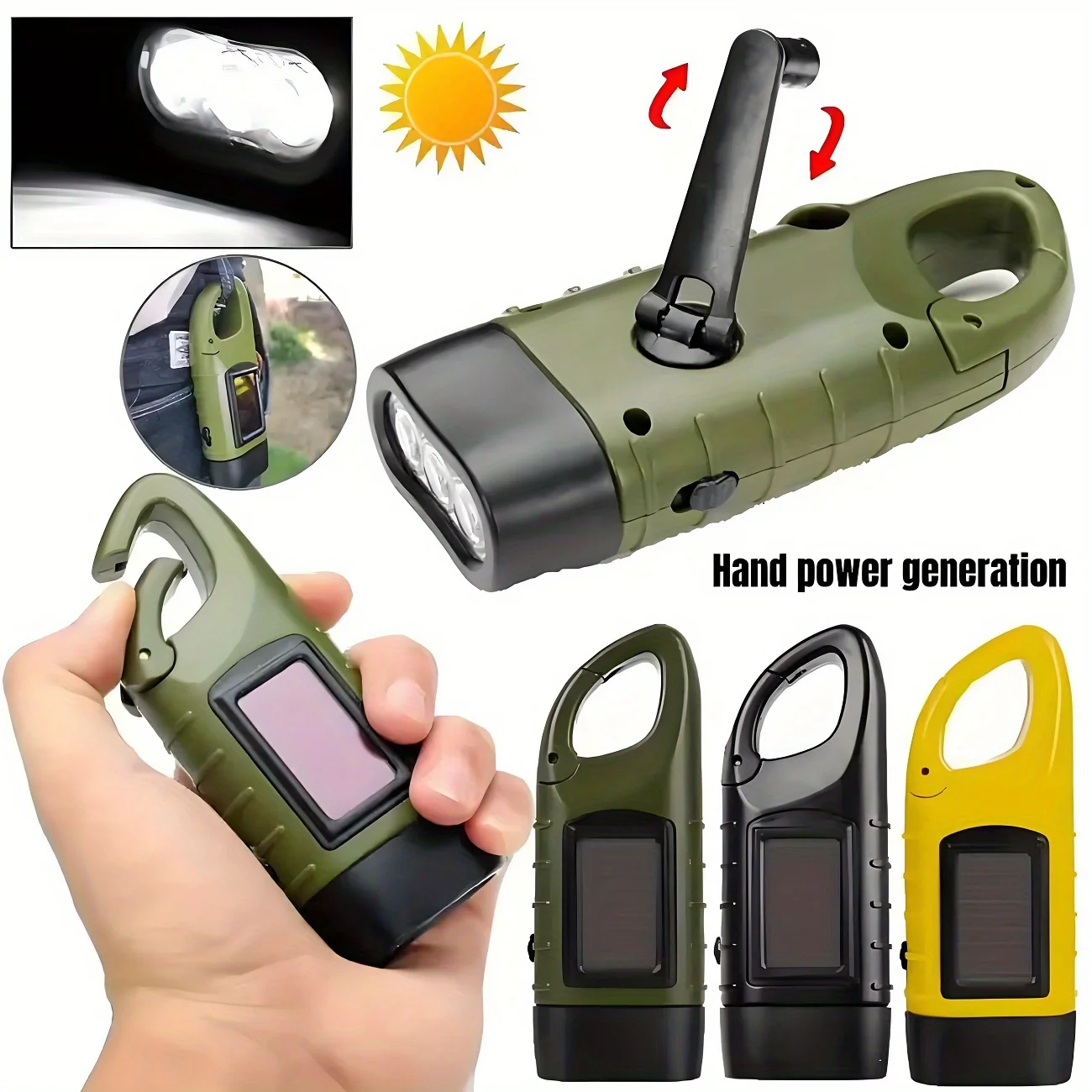 

Multifunctional Hand Crank Solar Flashlight LED Emergency Torch Portable Dynamo Light for Outdoor Hiking Fishing Camping Gear