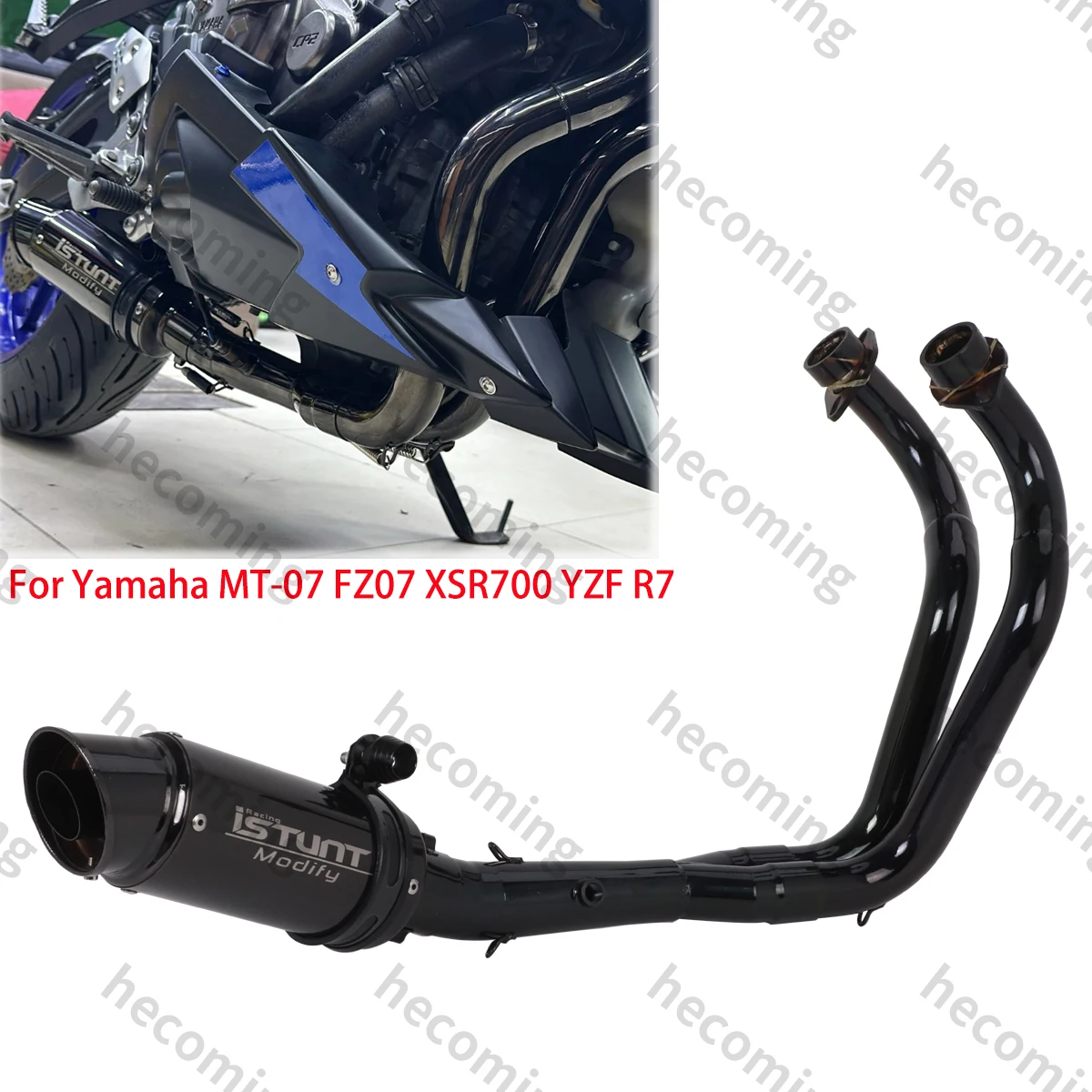 MOTOISTUNT Full Motorcycle Exhaust System Muffler Baffle Slip on For YAMAHA MT07 R7 FZ-07 MT-07 FZ07 2014-2024