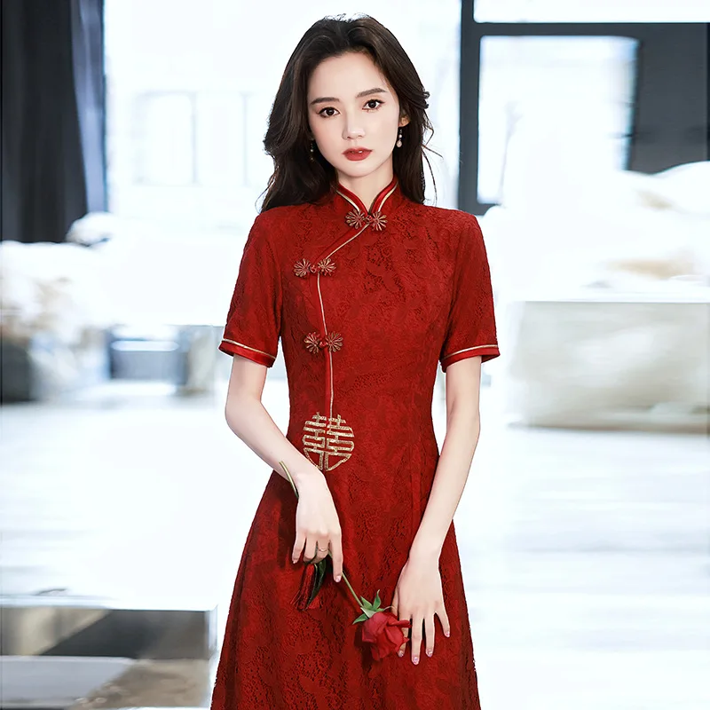 Chinese Traditional Cheongsam Dress Shopee Chinese Traditional Dress Women  Qipao Red Modern Cheongsam Dresses Robe Orientale
