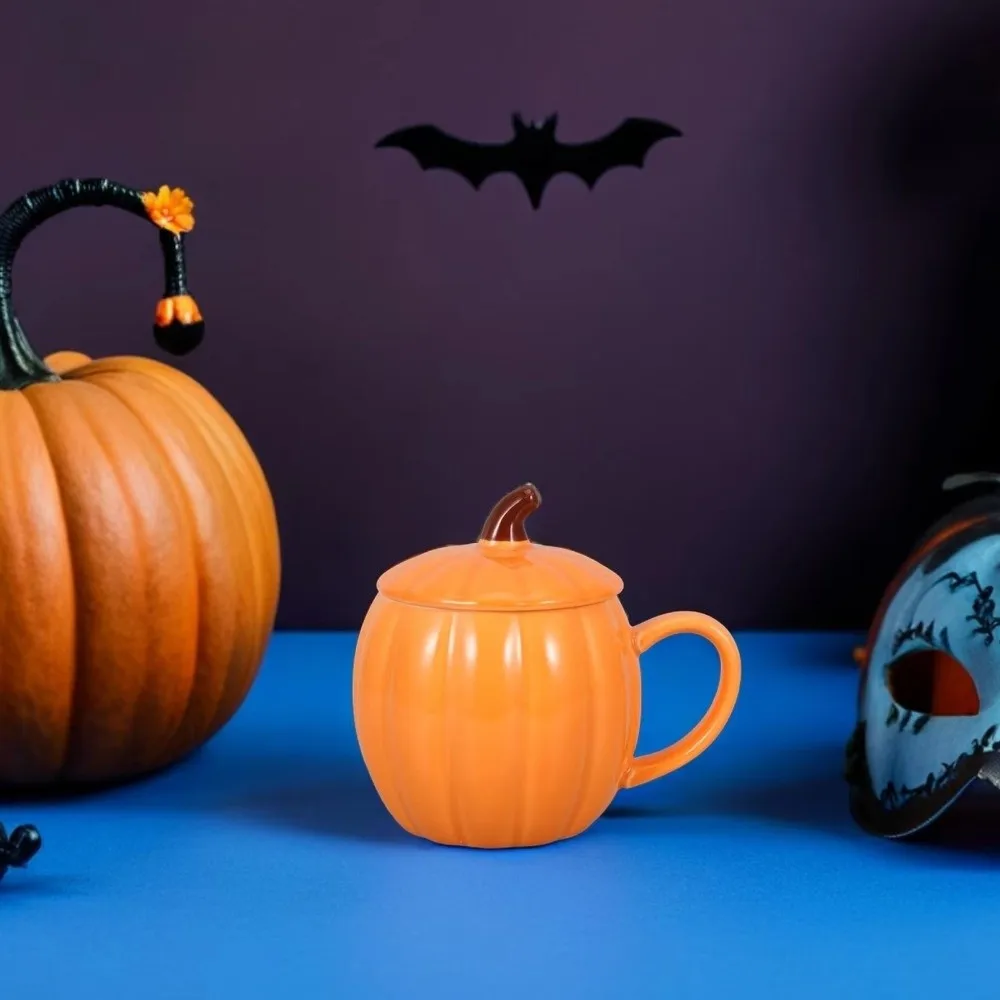 Breakfast Cup Orange Halloween Pumpkin Mug 320ml Dustproof Ceramic Tea Cup Decorative Creative Coffee Cup Kitchen 5