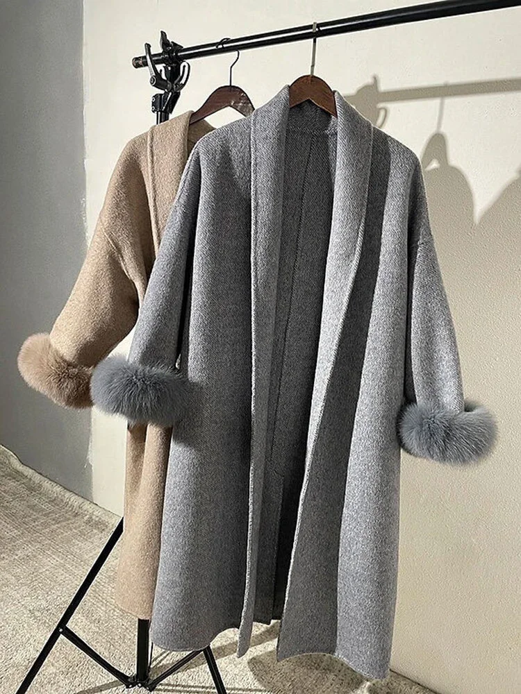 2025 Fluffy Faux Women's Outwear New Winter Overcoat Coats Female Fur Feather Warm Lace-Up Fashion Loose Patchwork Jackets