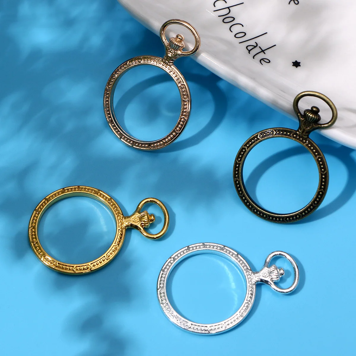20Pcs Alloy Round Pendant Frames Pocket Watch Style DIY Resin Epoxy Jewelry Making Charms Necklace Bracelet Accessories