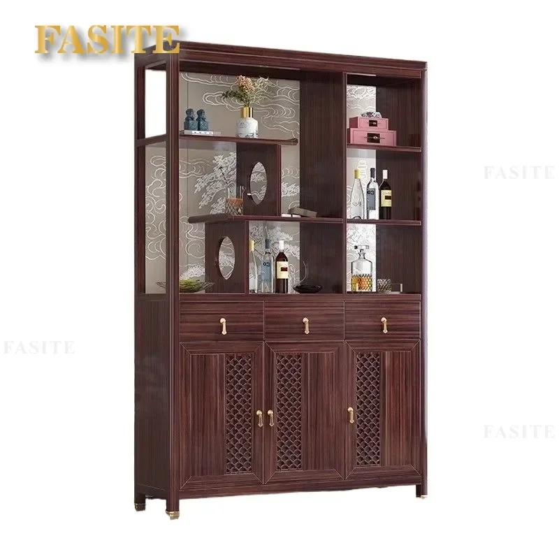 For New Chinese Style Ebony Solid Wood Cabinet Home Entrance Living Room Foyer Partition Storage Locker Furniture