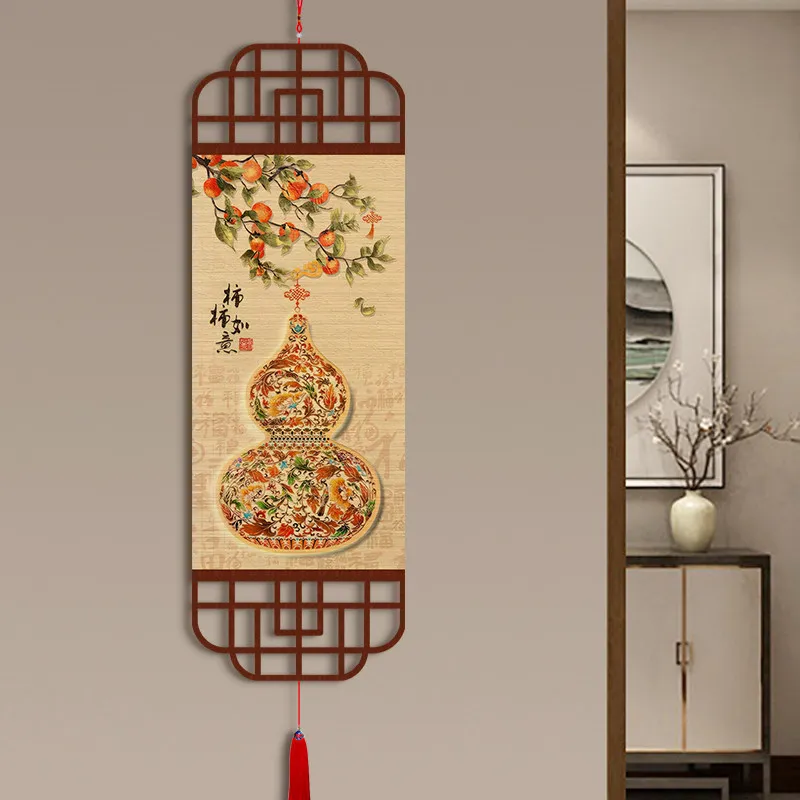 Wall Art Home Decor Chinese Gourd Bamboo Curtain Painting Five Blessings Auspicious Feng Shui for Entryway room decor aesthetic