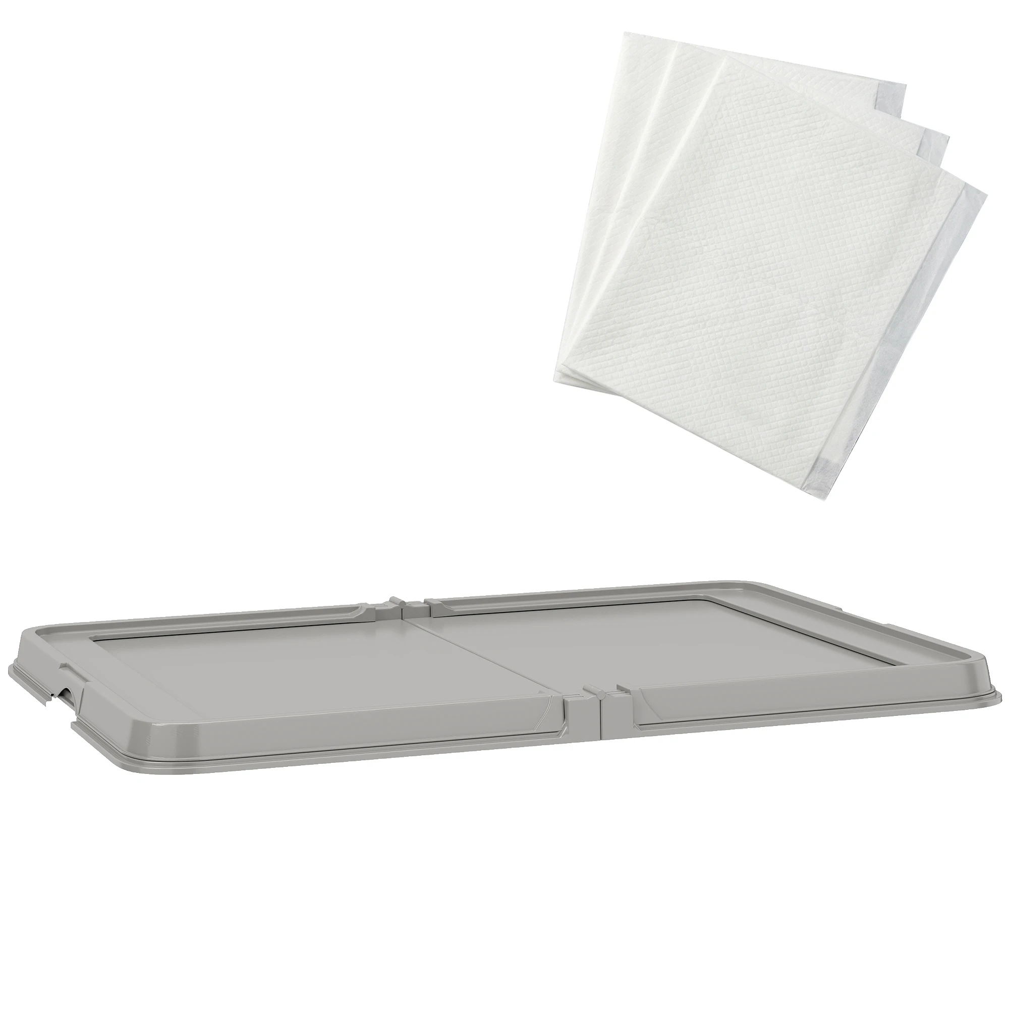 Pawhut Opvouwbare Hondentoilet 86x62 cm Hygiënische Bak voor Hondentraining 3 Antislip Voetjes Grijs