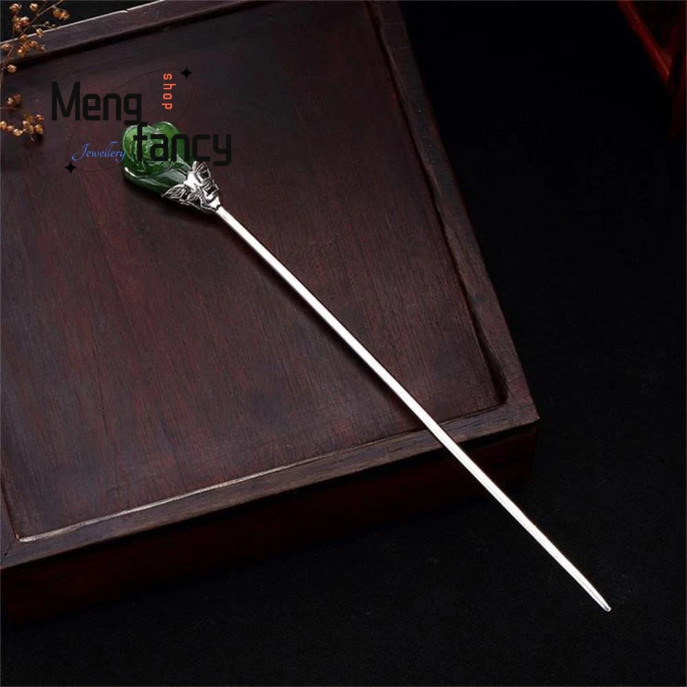 

Ethnic Style Vintage Plated Silver Hetian Jasper Rose Hairpin Accessories Exquisite High-grade Elegant Headgear Fashion Jewelry