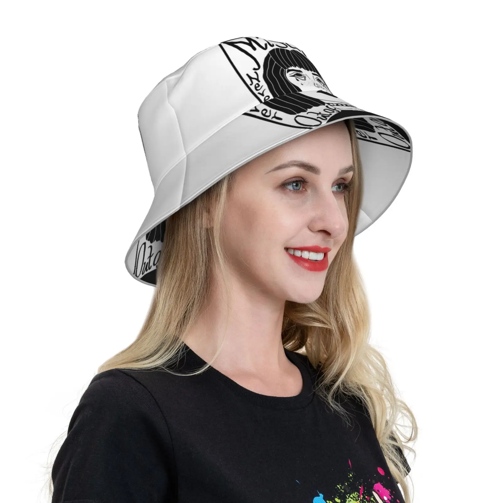 Inspired Misery Never Goes Out Of Style Goth Illustration Sticker Cap Diy Foldable Sunshade Fashion Leisure Bucket Hat Goth Emo