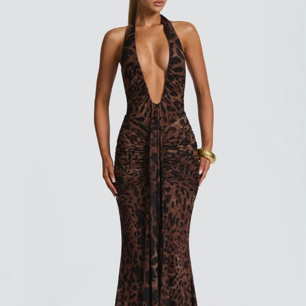 

Solid Color Slim Long Dress Spring Summer Fashionable Elegant Holiday Style Halterneck V-neck Mid-waist Splicing Lace-up Dresses