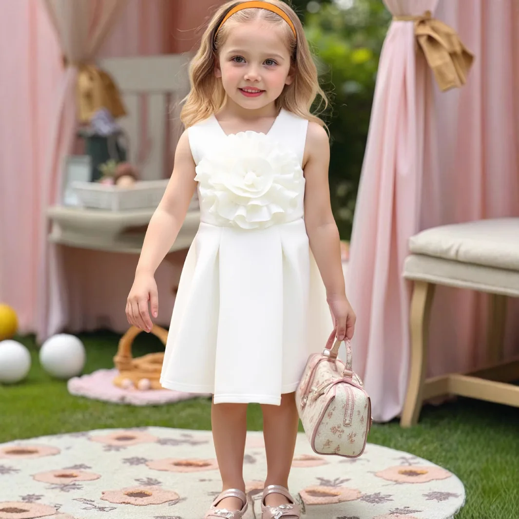 2025 Girls' Sleeveless Dress Flower Fashion Western Korean Edition Leisure Sweet Princess Dress