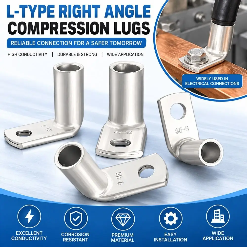 L Shape Right Angle Crimp Terminal 90 Degree Bend Tinned Copper Wire Connector Terminal Ring Lug M6 M8 M10 M12 Lug