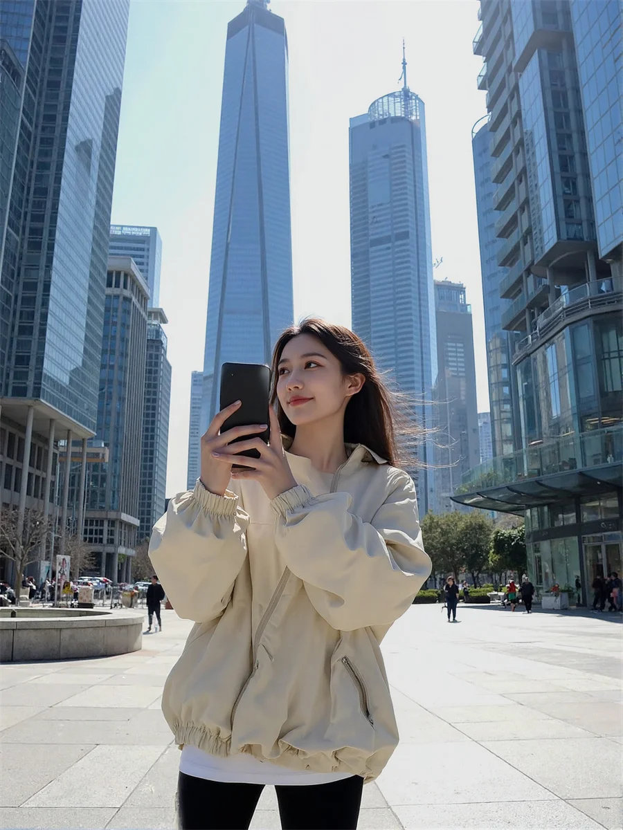 

Hooded Zipper Loose Jackets Aesthetic Top Women Fall Camouflage Airy Running Ladylike Element Canvas Pure Boyfriend Style Simple