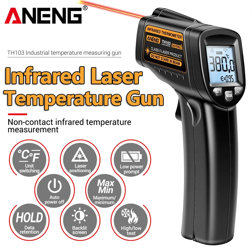 Infrared Laser Temperature Gun -20°C~380℃ IR Termometro Gun Sensor Testers Non Contact Laser Temperature Gauge ANENG TH103 Tools