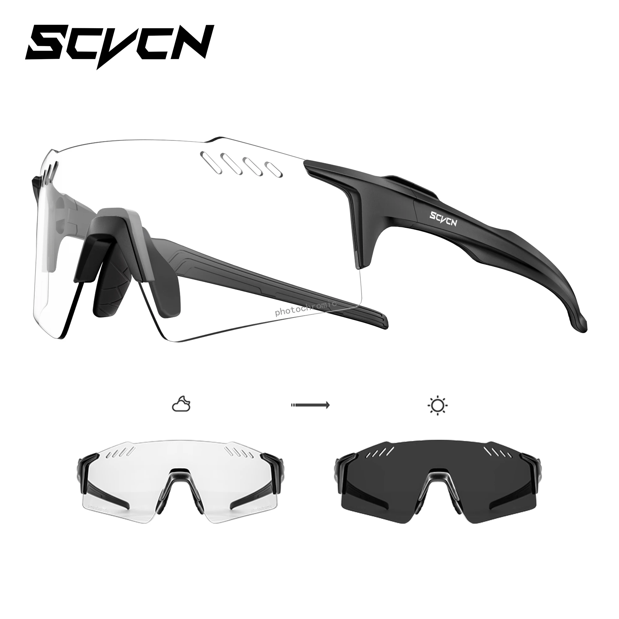 SCVCN Photochrome Fahrradbrille UV400 Fahrrad-Sportbrille für MTB Outdoor-Sport Golf Camping Autofahren