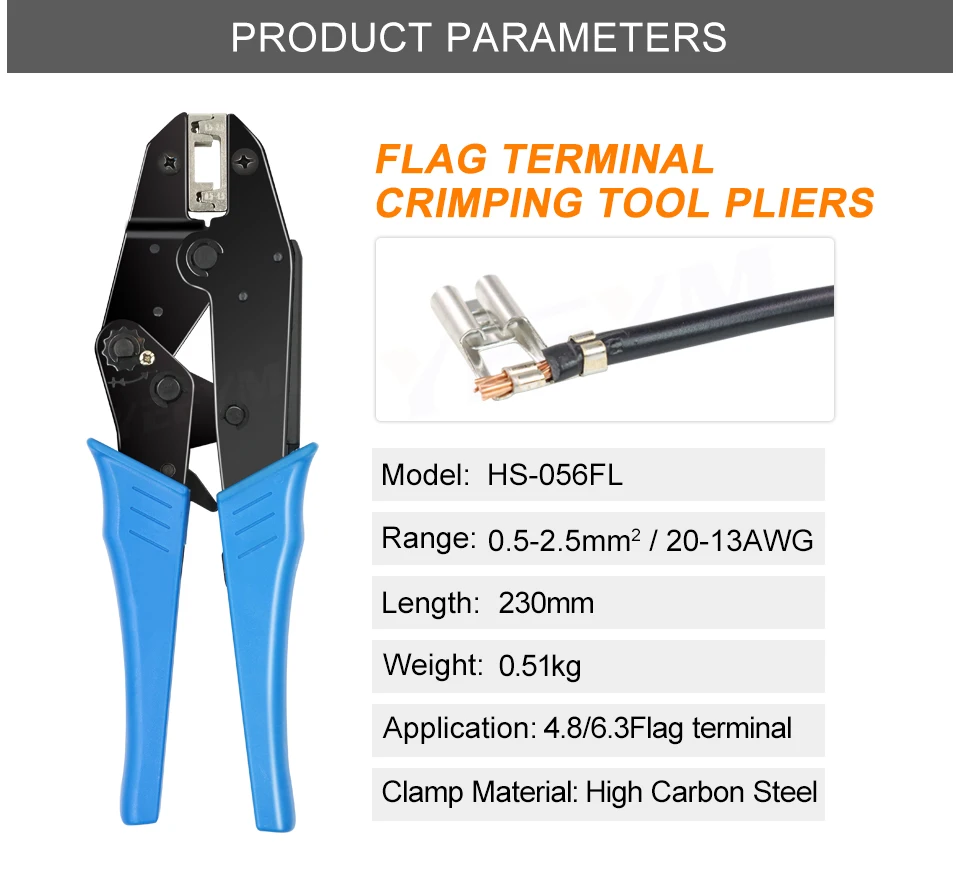 FARBEN HS-056FL für flagge typ buchsen 4,8, 6,3 isolierte terminals 0,5-2.5mm2 20-13AWG crimpen zangen anschlüsse marke werkzeuge – Detail 3