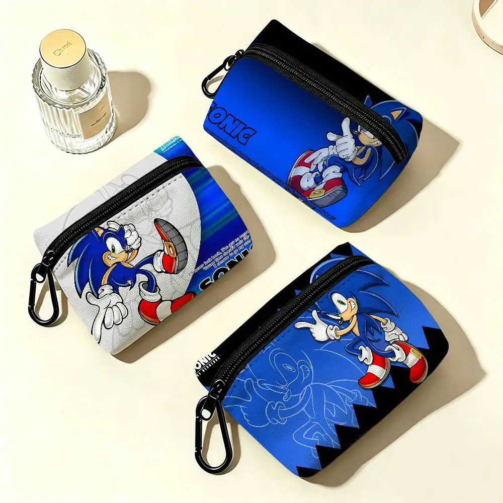 Anime Characters S-SonicS Portable Oxford Fabric Mini Wallet Carabiner Design Small Coin Bag For Cards Keys Earphones