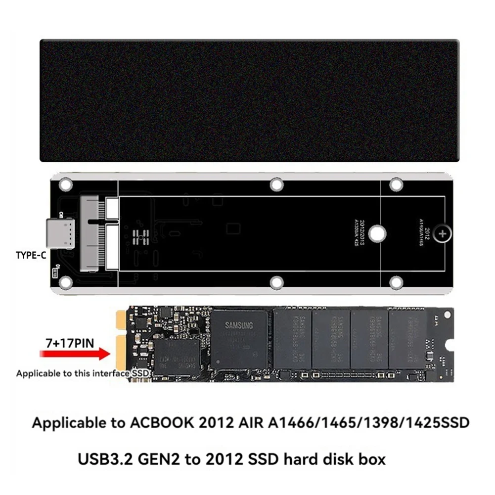 For Macbook 2012 Air A1425 A1398 A1465 A1466 SSD Case USB3.2 GEN2 6Gbps M.2 SATA SSD Box SSD Enclosure A-C Cable A002