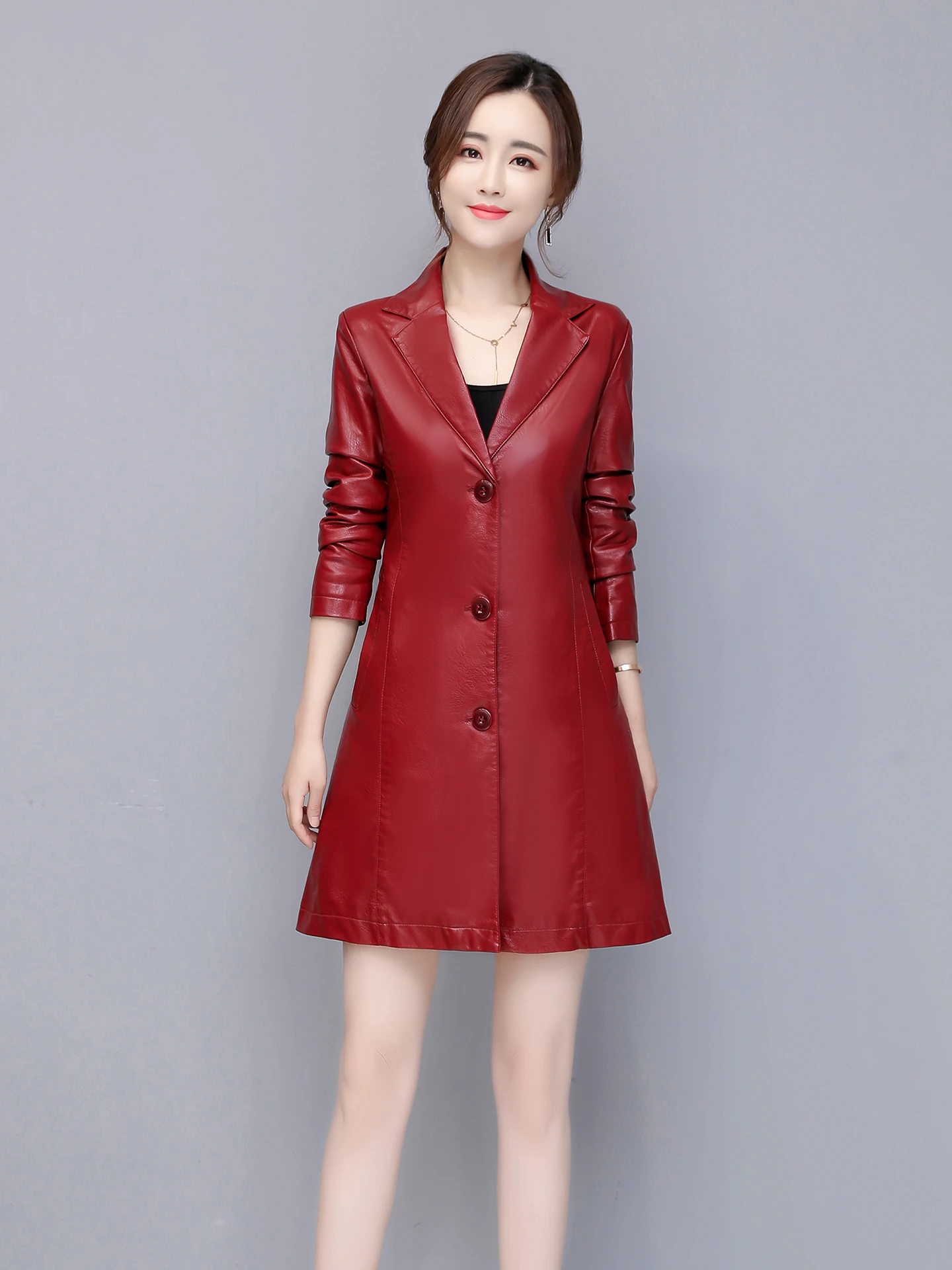 

Женская кожаная куртка средней длины из овчины, приталенная, в корейском стиле, весна-осень, новая модель, с пуговицами, для повседневной носки