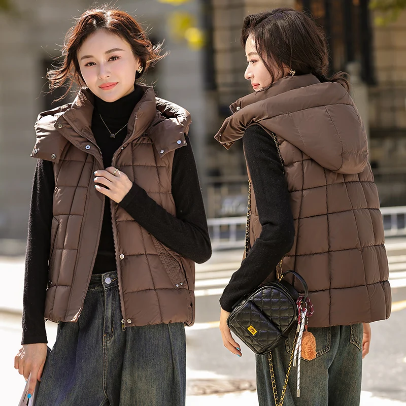 

Bla Detachable Cap Cotton Vest Women's ort Thiened Autumn Winter Outerwear Faionable oulder Pad Jaet Vest