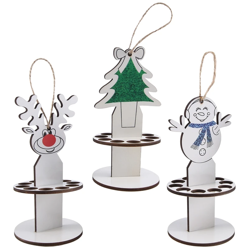 3 PCS Christmas Unique Money Holder Wooden Handmade Christmas Desktop Ornaments Christmas Tree,Reindeer, Snowman Money Holder