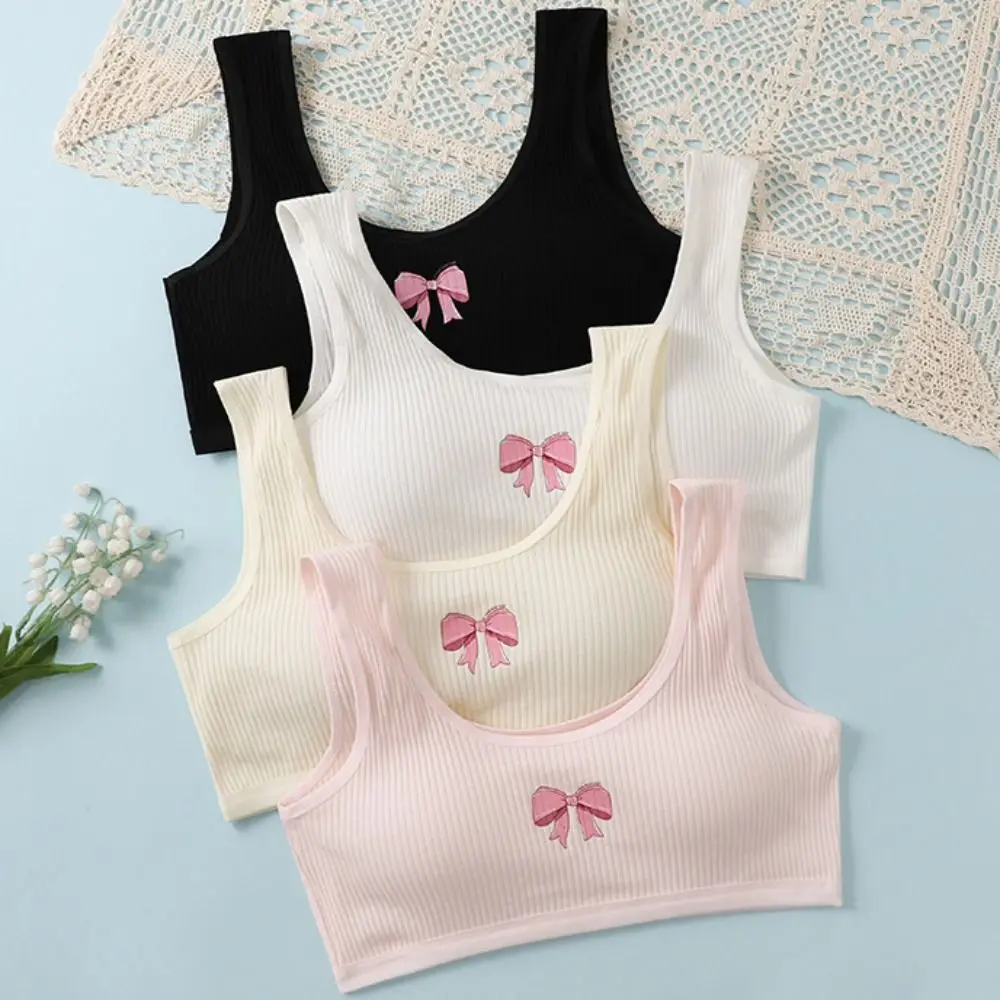 Хлопковые детские топы без рукавов, дышащий жилет с бантом, нижнее белье, удобные в ношении, развивающие бюстгальтеры