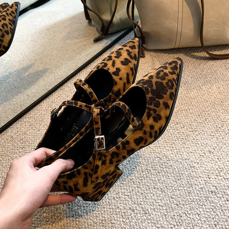 أحذية امرأة مسطحة الخريف كل مباراة ساحة تو كعب منخفض فستان الصليب الصيف الخريف الباليه ليوبارد ريترو ليوبارد ماري جينس