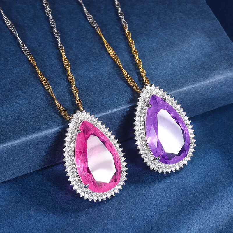 New European and American style fashion tanzanite pink and purple gemstone jewelry pendant necklace 15*25