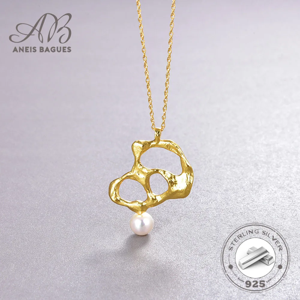 Aneis Bagues Vintage 925 Sterling Silver 18K Gold Plated Luxury Natural Freshwater Pearl Pendant Necklace For Women Jewelry Fine