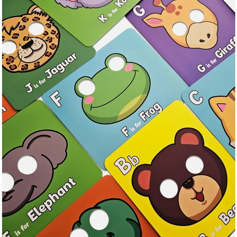 26 PCS Alfabeto ABC Flash Cards com Máscaras de Animais Cartões de Máscara de Alfabeto Coloridos Jogos Educacionais Interativos
