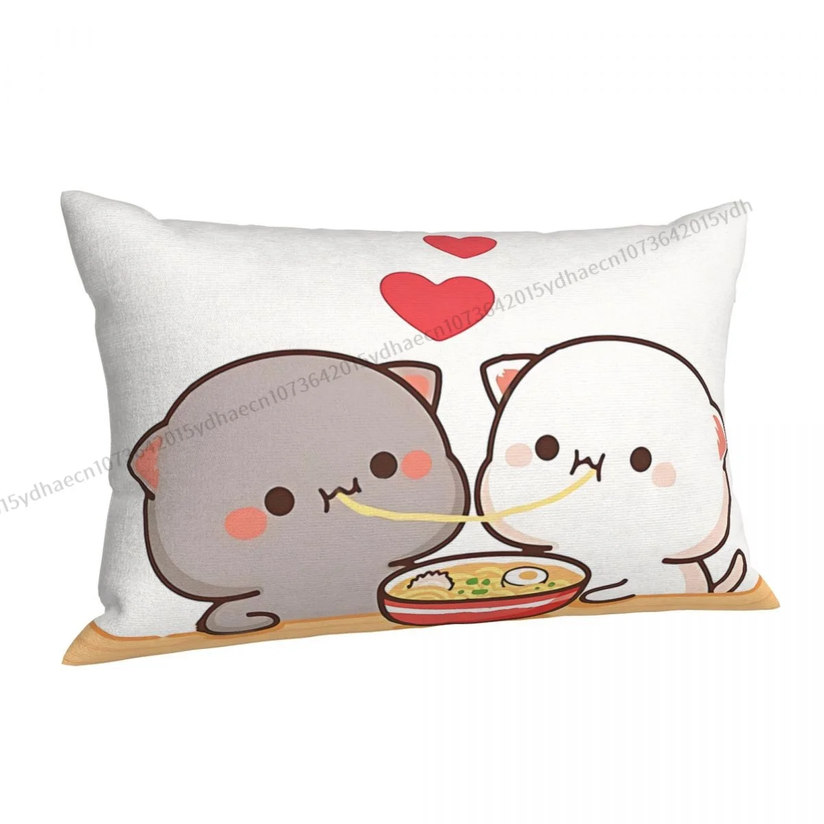 Eat Noodle Printed Pillow Case Peach and Goma Mochi Cat Backpack Cushions Covers Washable Chair Decor Pillowcase