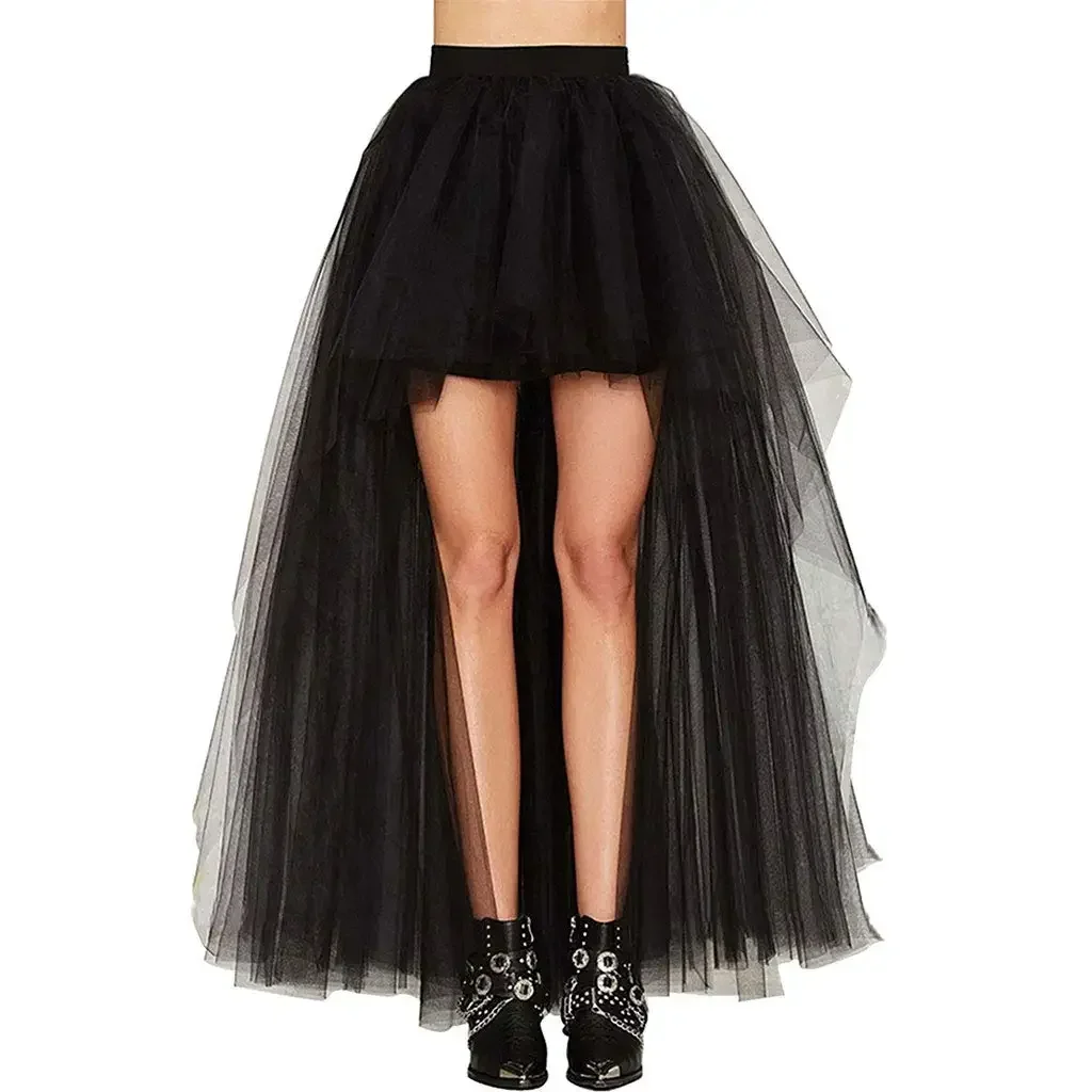 Fashion Women Skirt New Punk Sexy Mesh Irregular Front Short Back Long Tutu Puff Skirts Elastic Waist