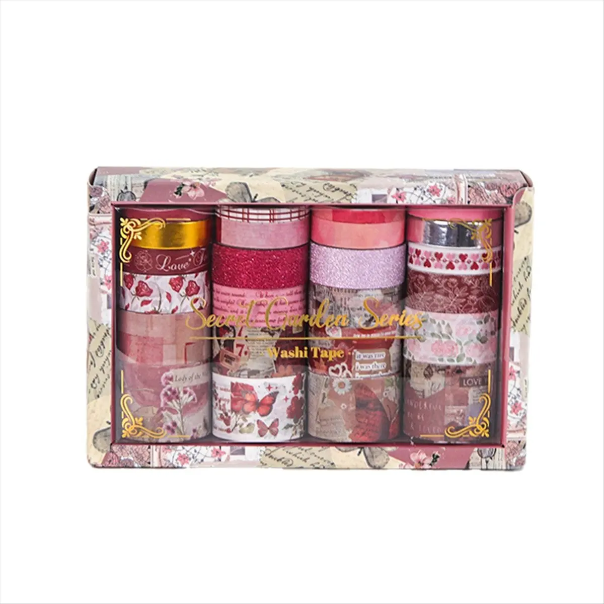 ABZT 24 Rolls Retro Washi Tapes for Scrapbooking, Decorative Adhesive Masking Tape Set for Diary and School Supplies A