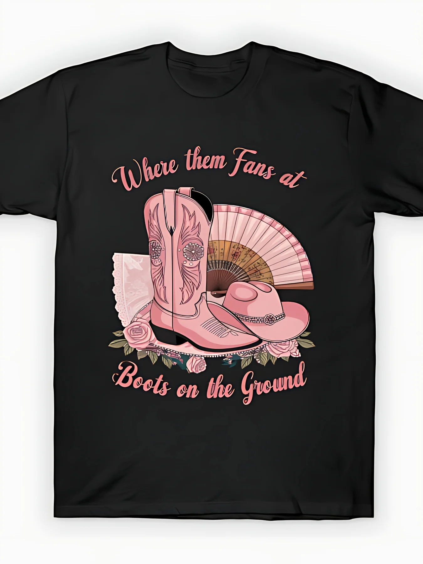 Women's T-shirt PURE COTTON where their FANS on BOOTS Da GROUND WESTERN DESIGN with PINK COWBOY BOOT T-shirt short sleeve unisex