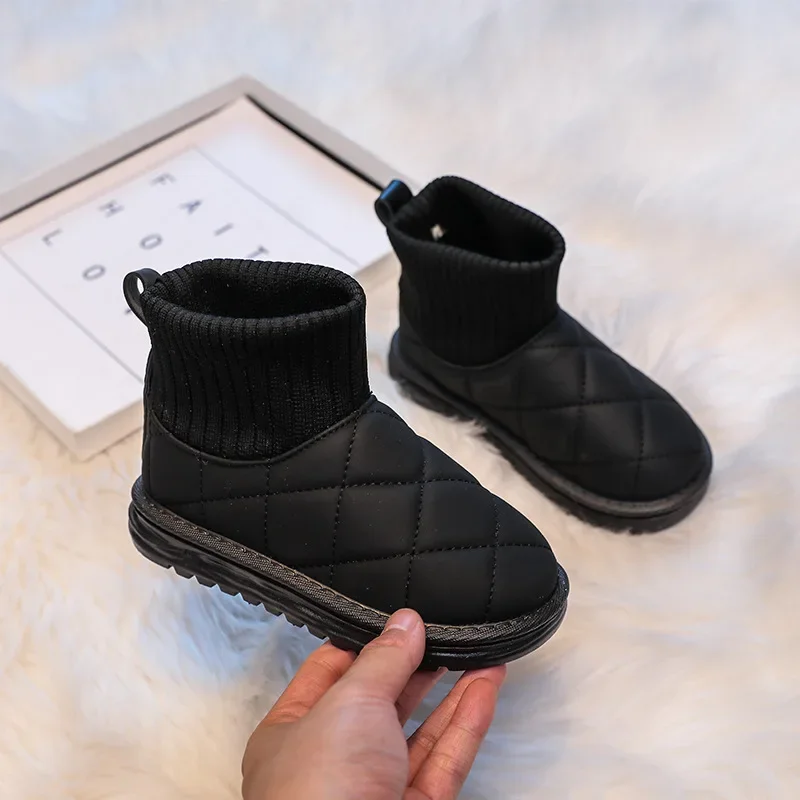 2024 Autumn Winter Children Snow Boots for Boys Girls Anti Slip Waterproof Cotton Boots Casual Slip on Socks Shoes Botas Niña