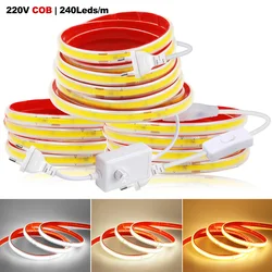Dimmable COB LED Strip Light 220V Dimmer Switch Power Kit 5m 10m 20m 50m 100m 0.5m 240LED/m Flex Adhesive Tape RA90 Led Lighting