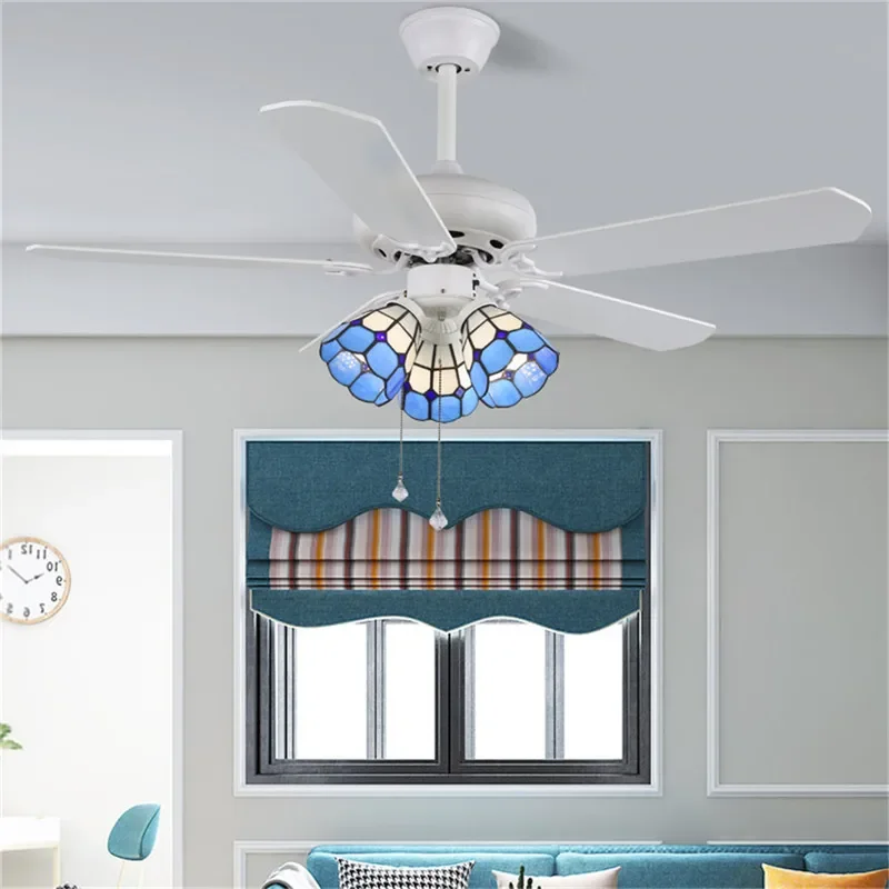 KERWIN European Luxury LED Fan Light American Retro  Living Room Restaurant Bedroom Ceiling Fan Light Remote Electric Fan Light