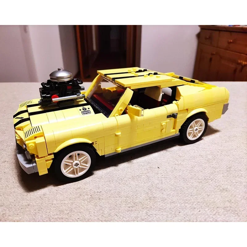 Moc klocki Vintage klasyczne wyścigi żółty Mustang Model samochodu klocki techniczne DIY montaż pojazd zabawki dla dzieci dziecko