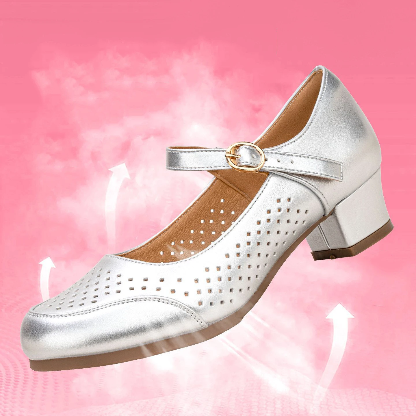 Solid Color Light Dance Shoes Soft Soles Anti Slip Dance Shoes Breathable Ballroom Dance One Button Women's Round Toe Shoes