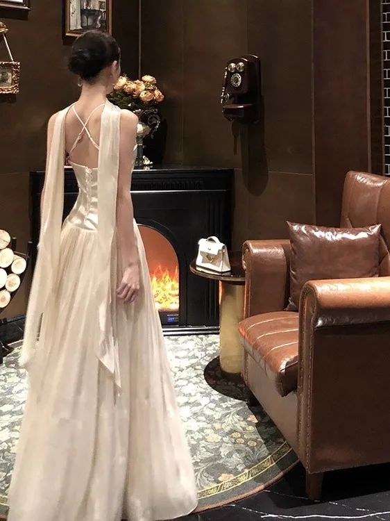 

Ele Long Bal Svel Wedding Dr for Bride Simple Sle Morning Robe High Waist Straight Tube Skirt Polyester F...
