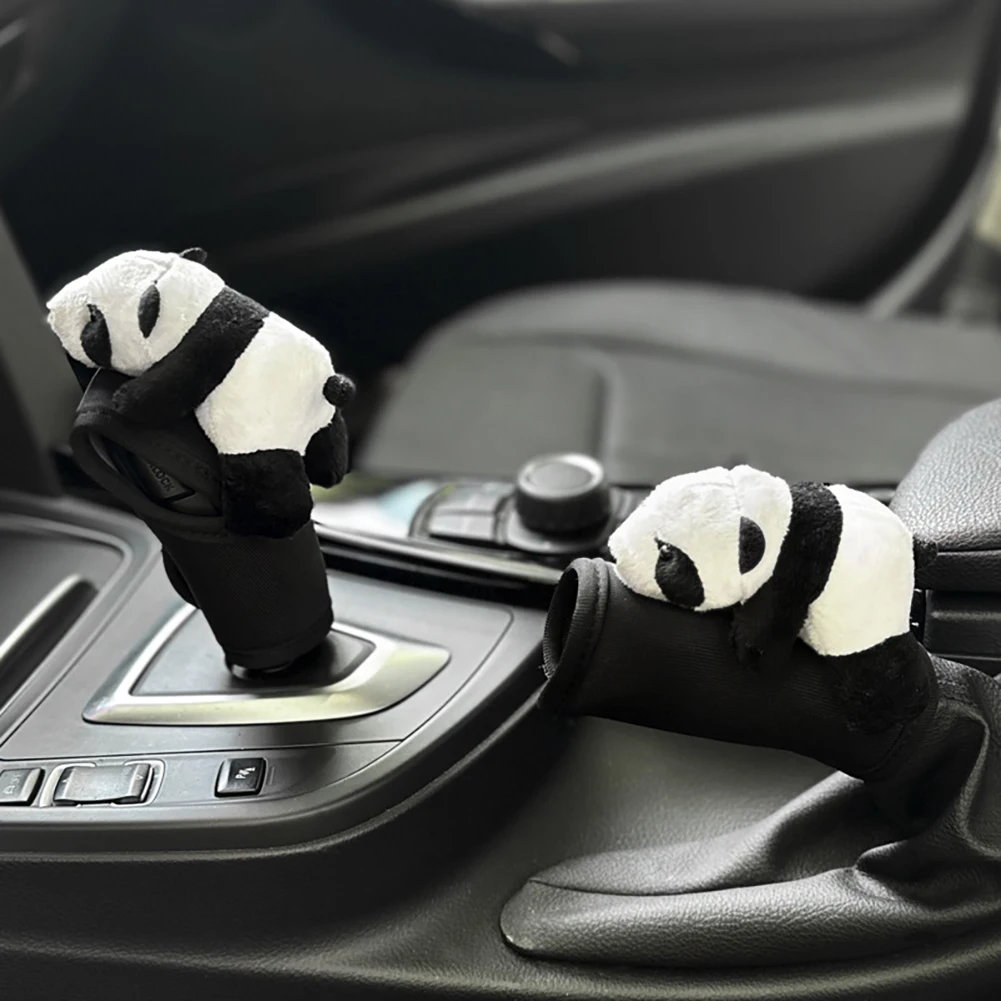 

1pc Cute Cartoon Panda Car Gear Shift Cover Soft Plush Auto Shifter Hand Brake Case Toy Bear Car Accessories Interior Decoration