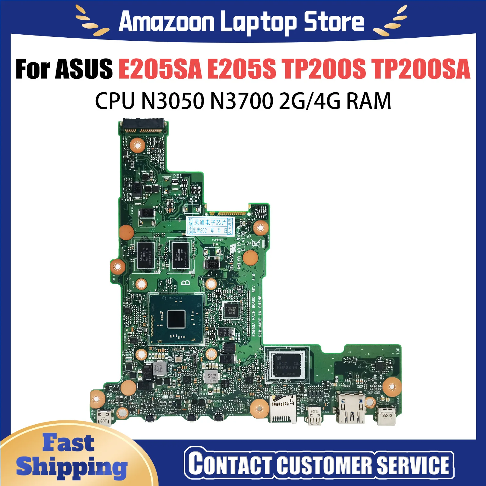 

E205SA Mainboard For ASUS E205S TP200S TP200SA Laptop Motherboard N3050 N3700 CPU 2GB 4GB RAM 0GB 32GB 64GB SSD