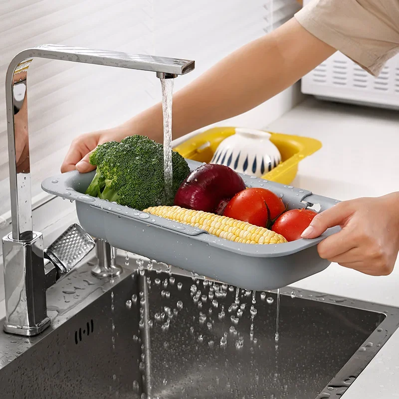 Retractable Sink Drain Rack Drain Basket Dish Shelf Adjustable Vegetable Fruits Washing Basin Filter Basket Kitchen Accessories