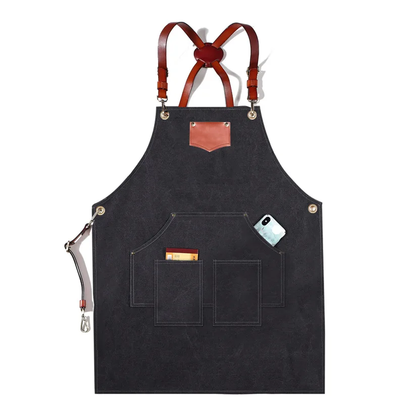 

Korean version of fashion strap denim apron, barber milk tea shop barista flower shop men and women's work clothes apron