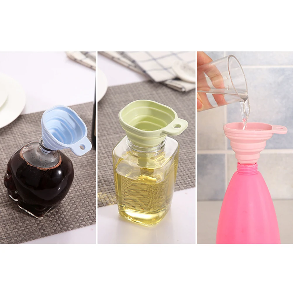 

6 Pcs Fold Silicone Funnel Small with Handle Bottle Liquid Strainer