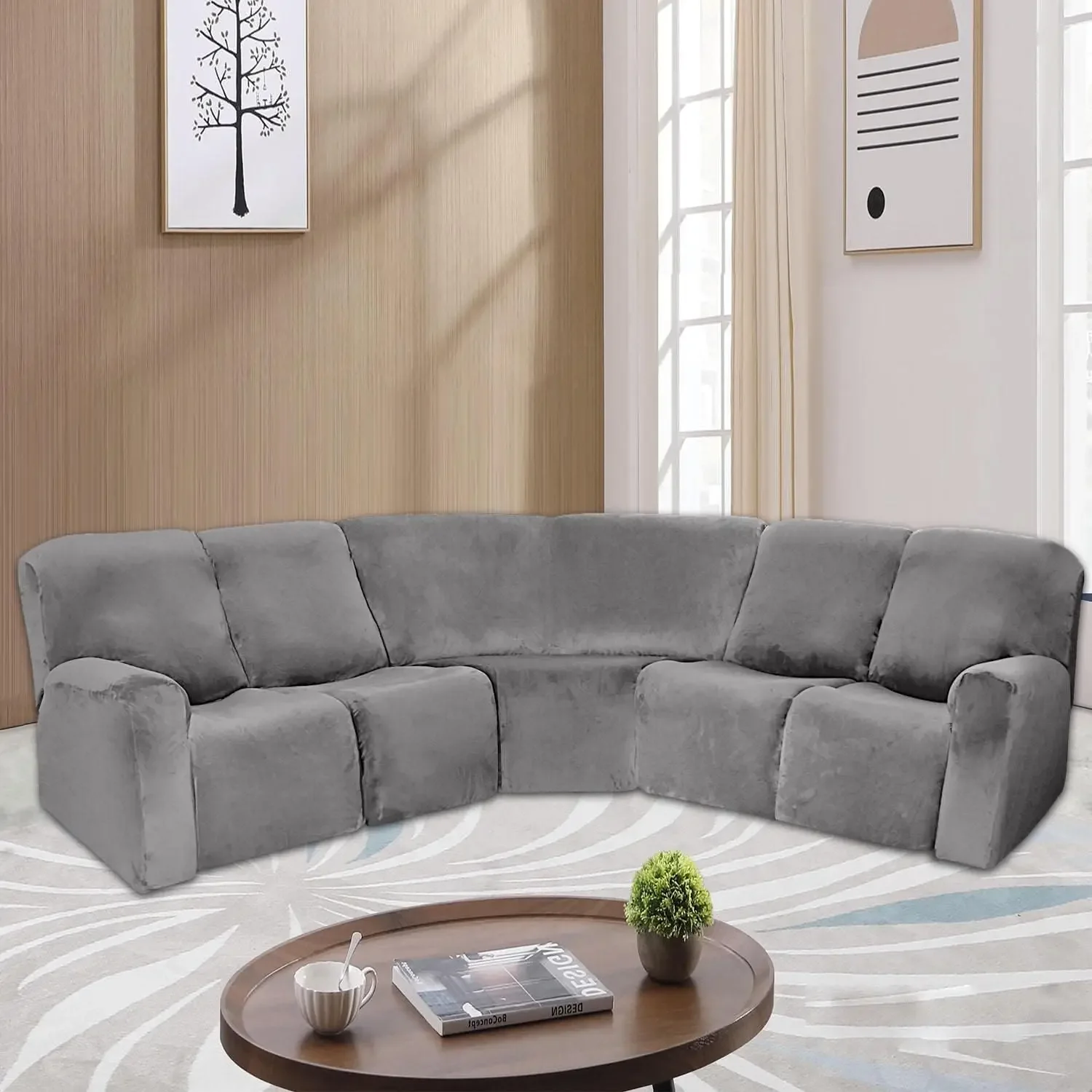 7 Piece Velvet Stretch Recliner Corner Sofa Cover L Shape Sectional Couch Covers Soft Elastic Sofa Slipcover Furniture Protector